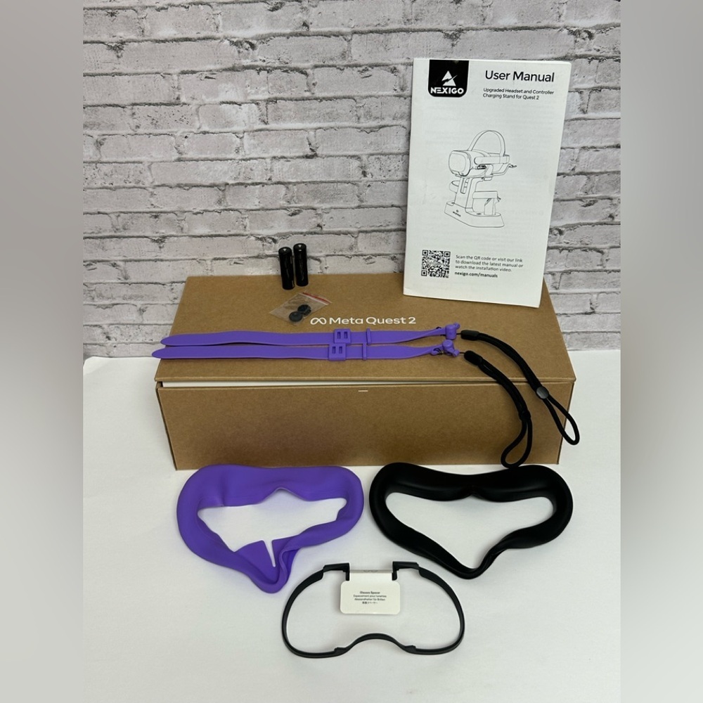 Meta Quest 2 Accessories 2 Batteries Manual Straps Silicone Face Glass Spacer